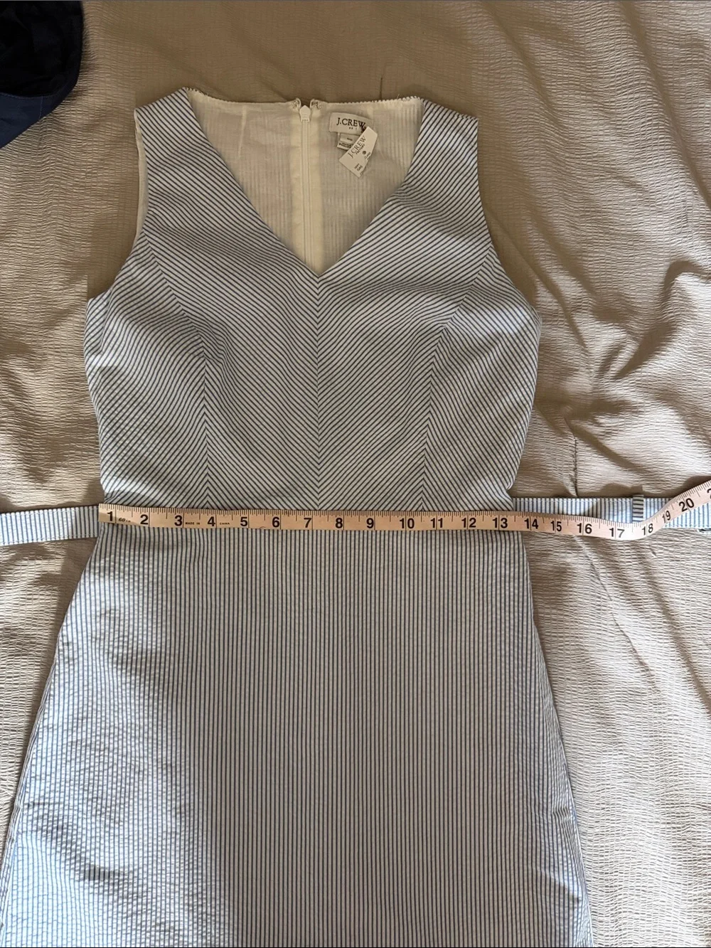 J. Crew Sleeveless V-Neck Belted Midi Dress - Peri* aaa Seersucker